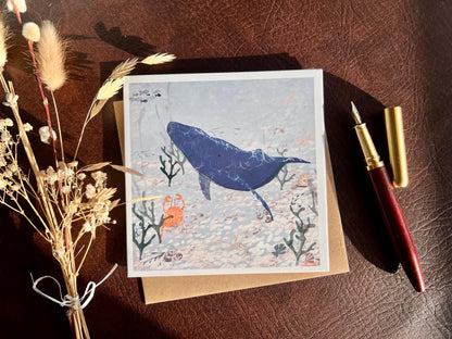 Blue Whale Art Print & Ocean Greeting Card – Sea Life Gift Set with Night and Day Coastal Illustrations