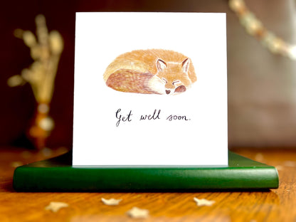 Get Well Soon Card – Resting Fox Illustration, Blank Inside for Thoughtful Well Wishes