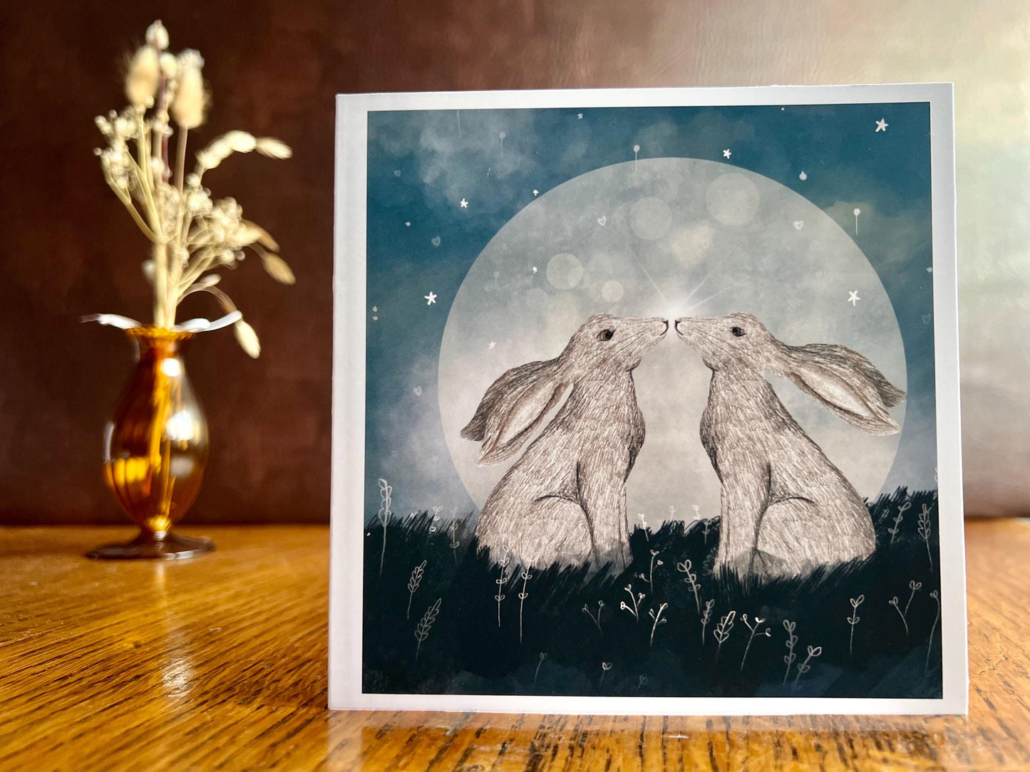 Sleeping Foxes Art Print & Moon Hares Greeting Card – Woodland Animal Gift Set with Heartwarming Illustrations