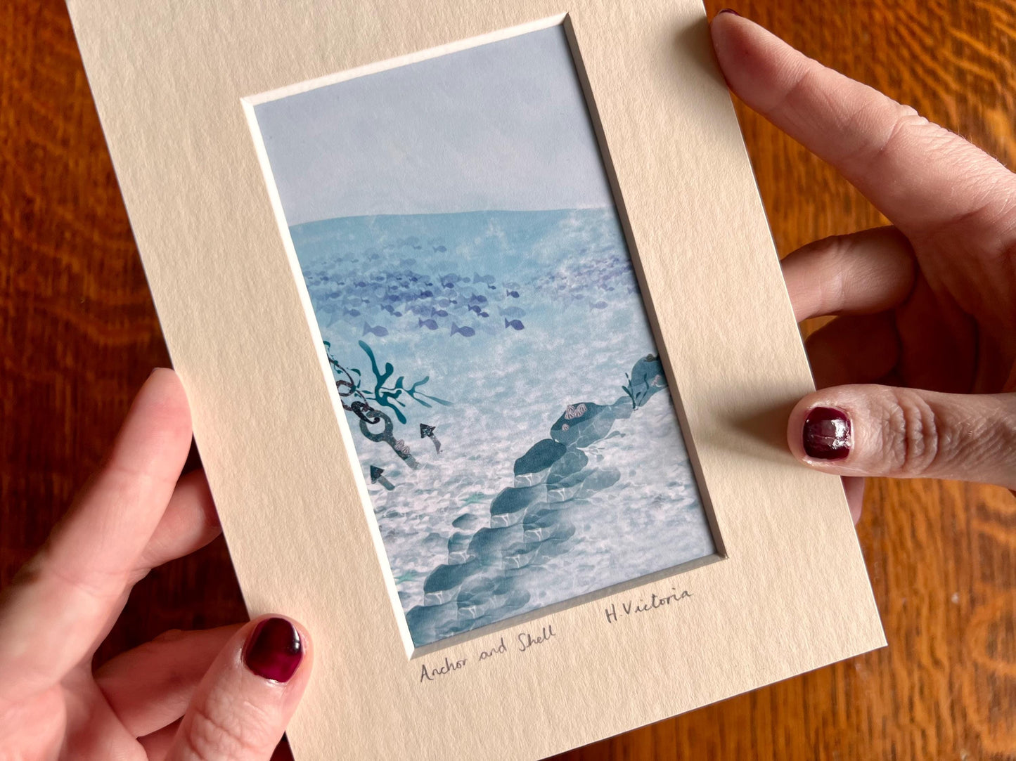 Anchor and Shells Art Print – Small Nautical Home Accent in Calm Blue