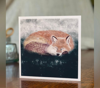 Moongazing Fox Art Print & Sleeping Fox Card – Ethereal Woodland Animal Gift Set with Night Sky Illustration