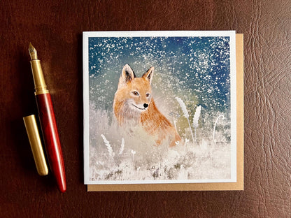 Winter Fox Art Card – Red Fox in Snow, Blank Inside for Any Occasion