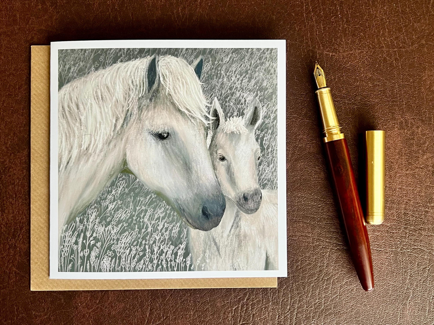 White Horse & Foal Greeting Card