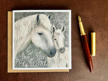 White Horse & Foal Greeting Card