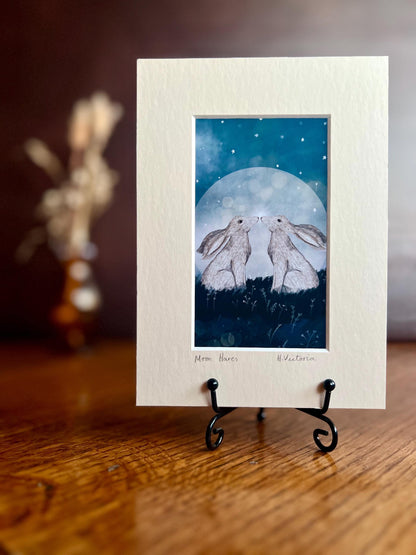 Moon Hares Art Print & Red Squirrels ‘Love’ Card – Unique Woodland Animal Gift Set for Partner