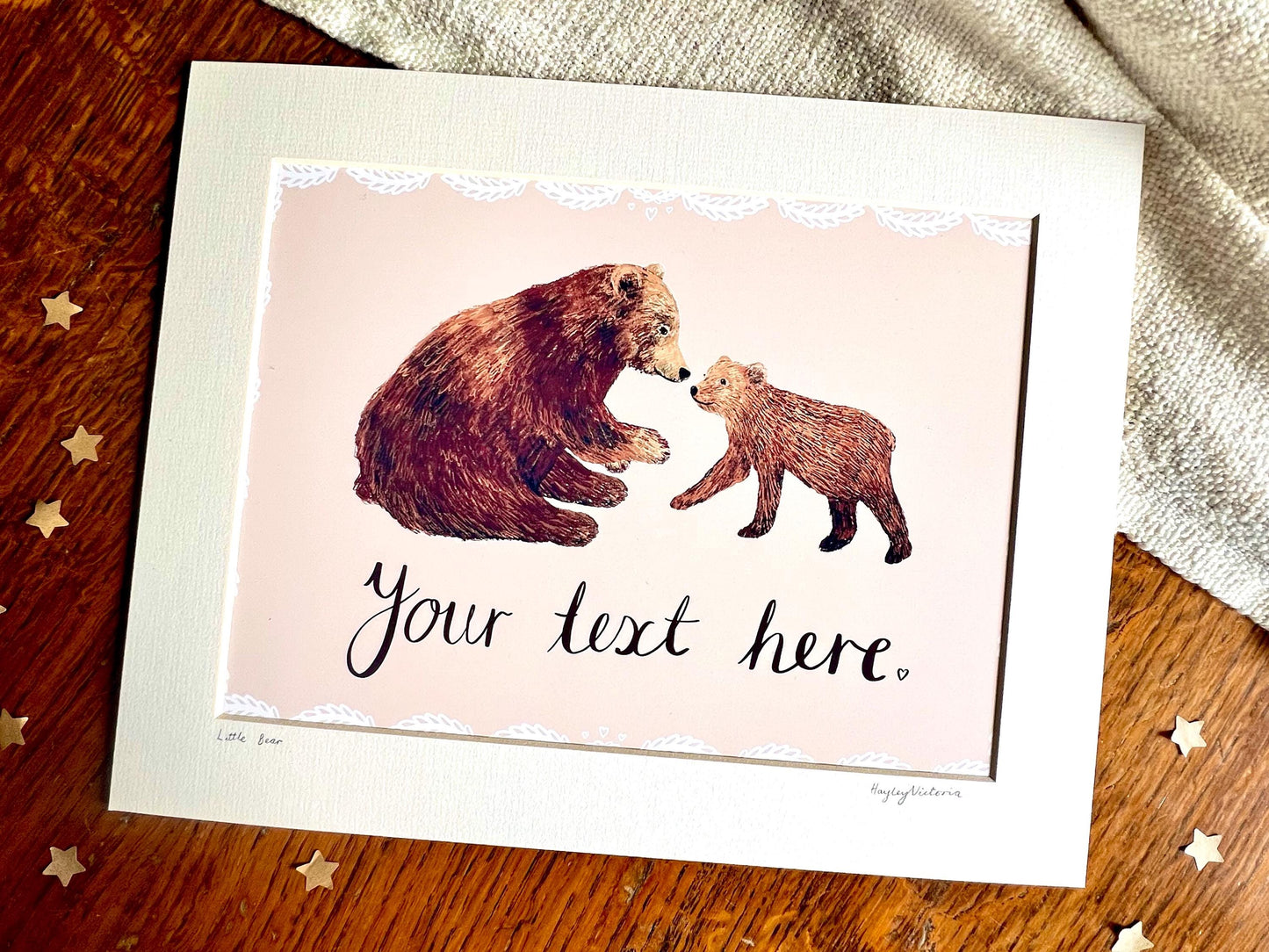 Personalised Bear Family Art Print – Custom Name or Date, Nursery Wall Art