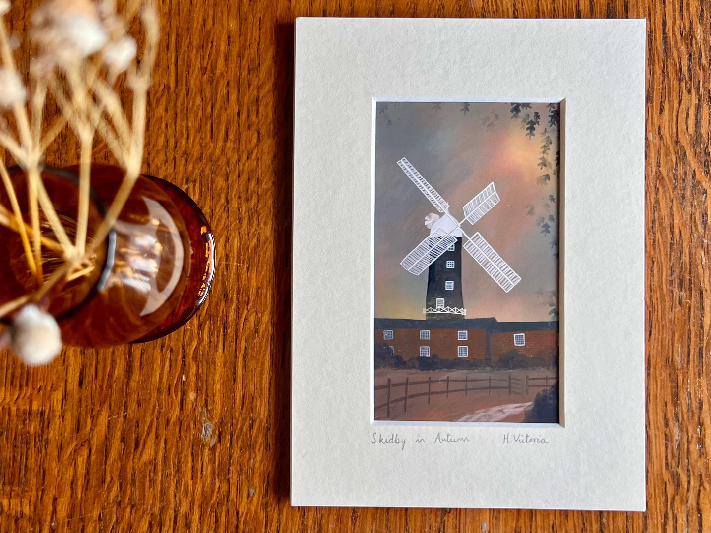 Skidby Windmill Art Print – Small Home Accent with Autumn Sunset Illustration