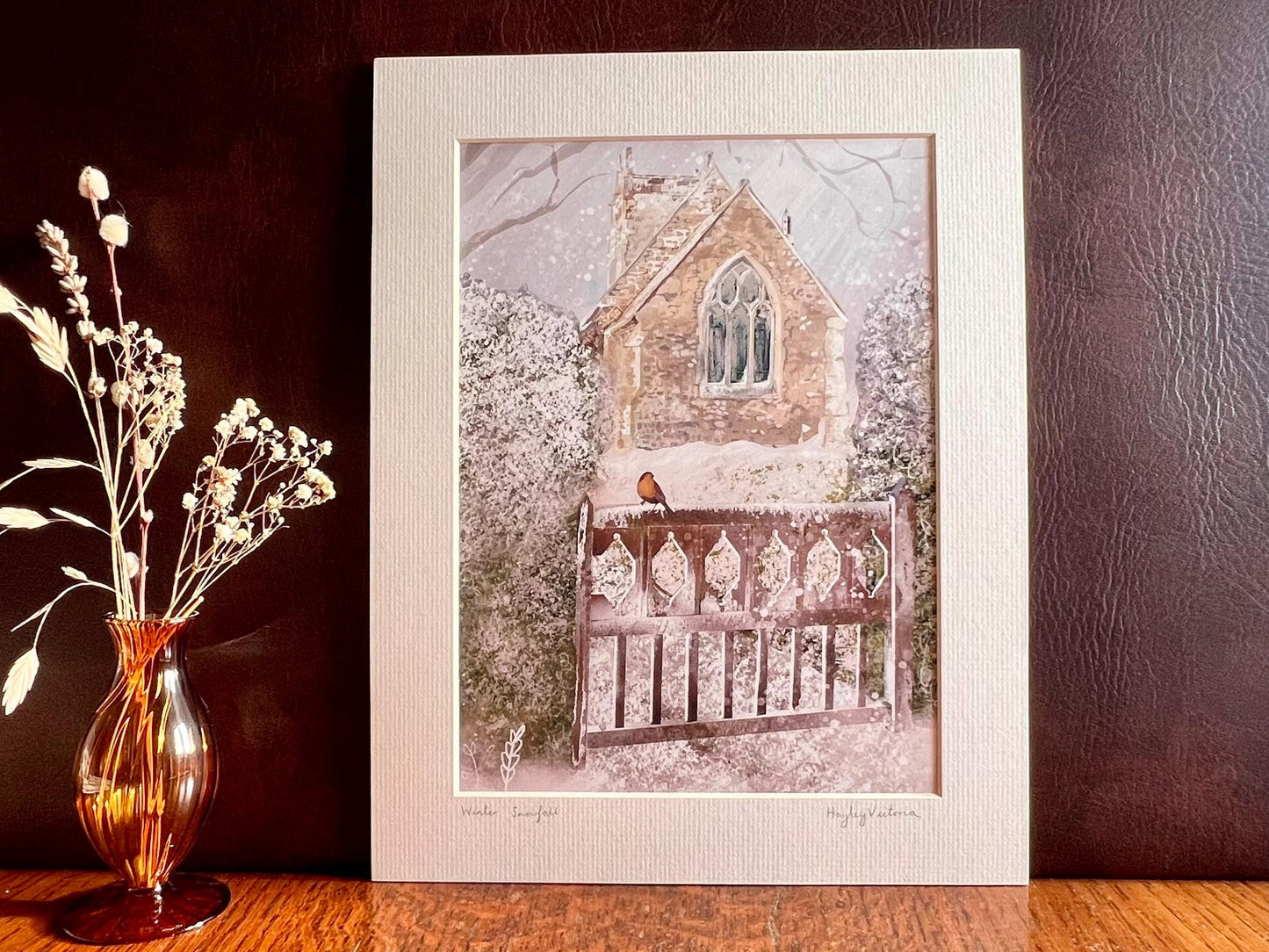 Winter Church Print – Countryside Village Snow Scene of St. Margaret’s Church in Long Riston, East Yorkshire