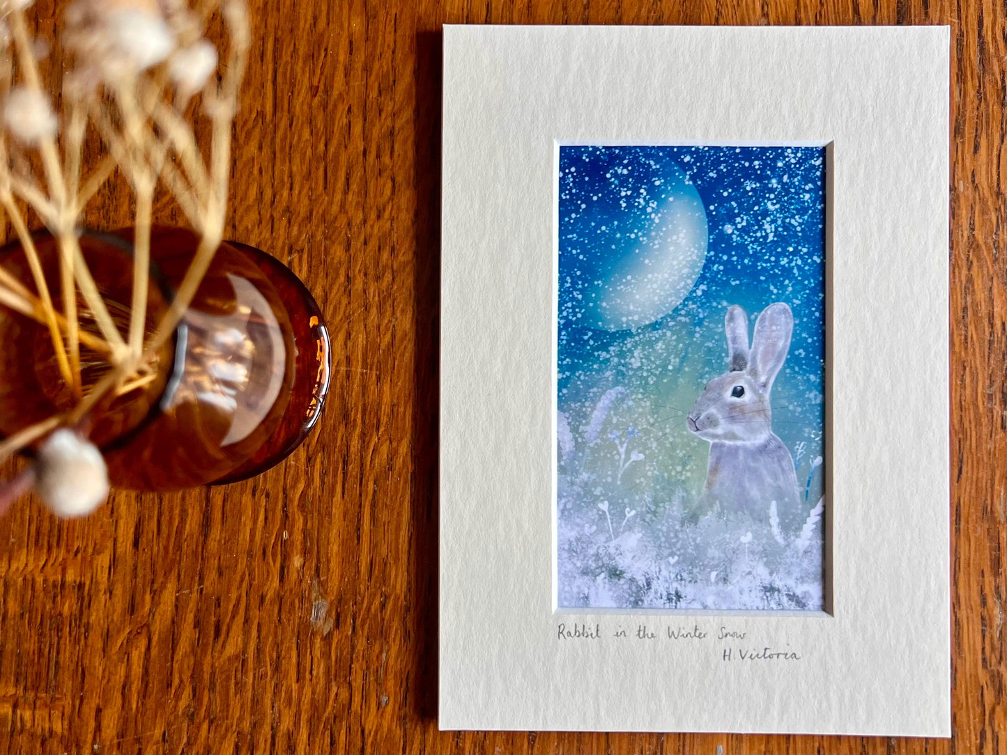 Small Rabbit Art Print – Illustrated Picture in a 5”x7” Mount | Rustic Home Decor / Small Art Gift