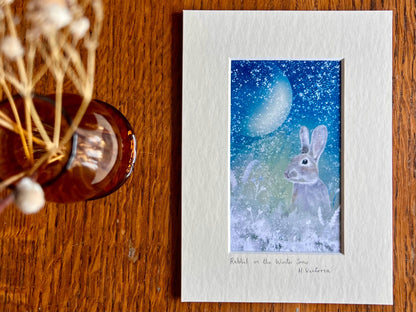 Small Rabbit Art Print – Illustrated Picture in a 5”x7” Mount | Rustic Home Decor / Small Art Gift