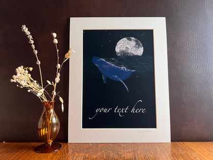 Custom Blue Whale Art Print – Personalised Ocean Nursery Wall Art with Moon & Stars