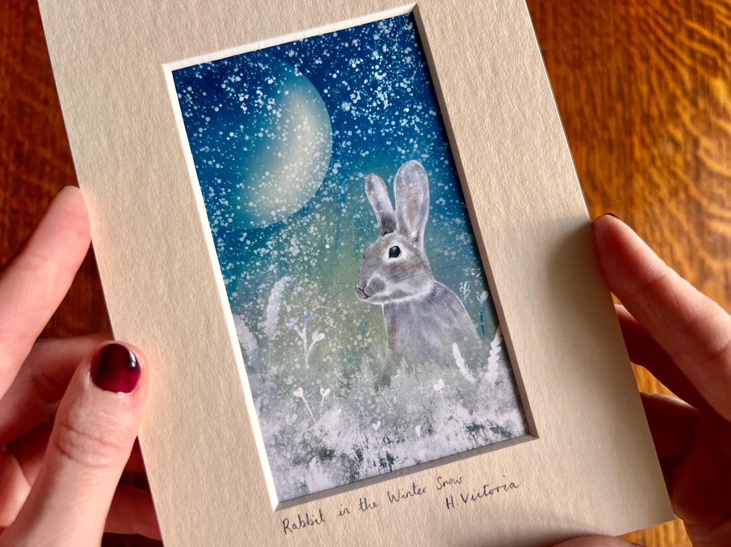 Small Rabbit Art Print – Illustrated Picture in a 5”x7” Mount | Rustic Home Decor / Small Art Gift