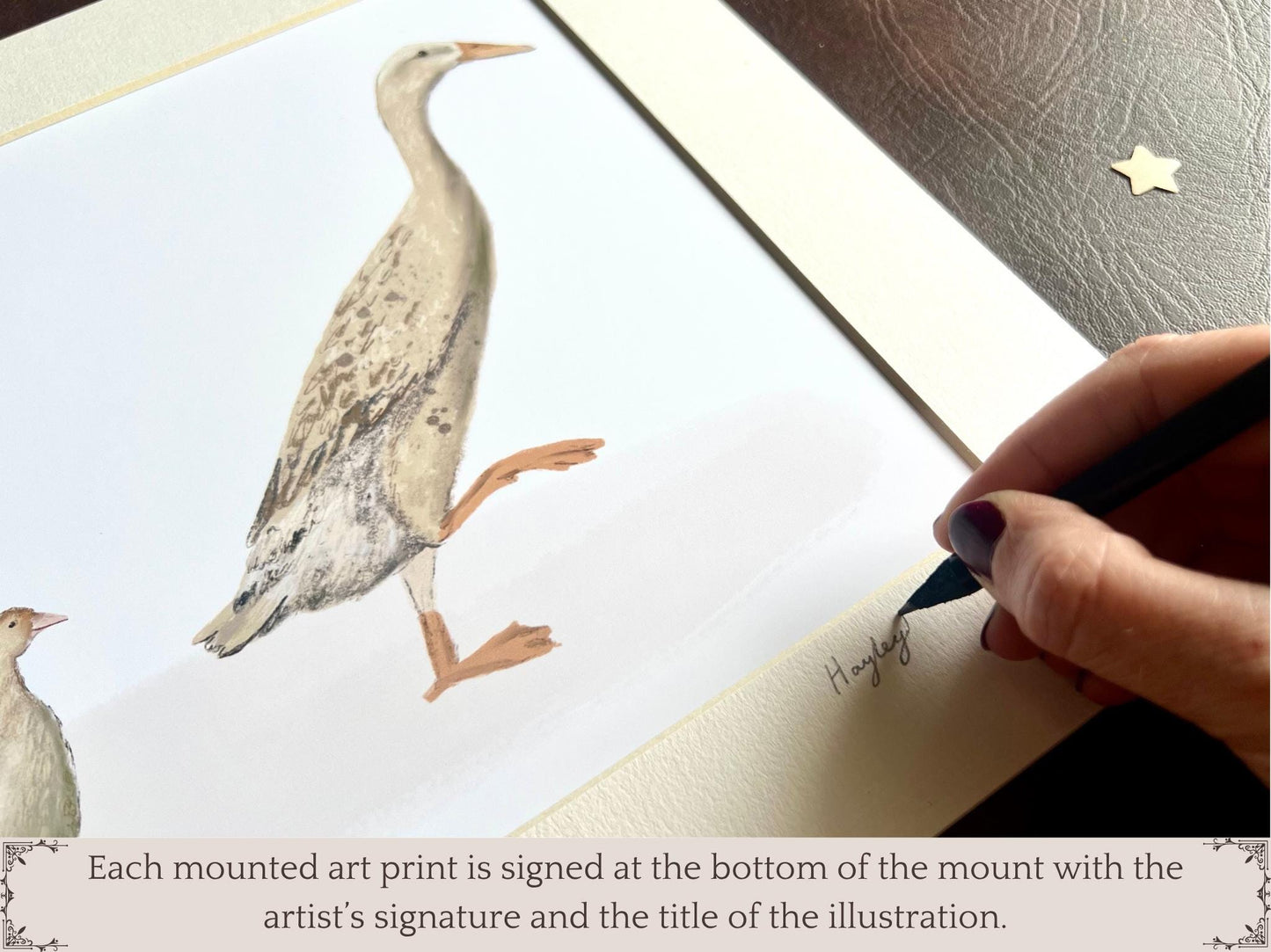 Runner Ducks Art Print – White Duck and Ducklings Illustration – Rustic Animal Wall Art for Cottage or Kitchen Decor