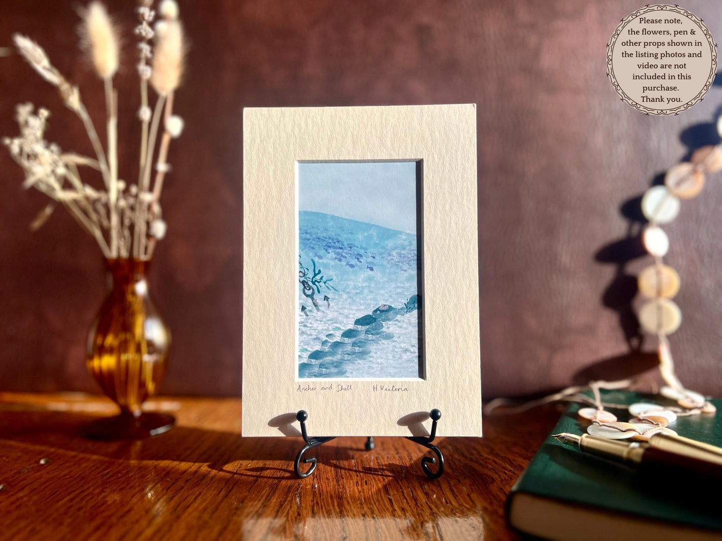 Anchor and Shells Art Print – Small Nautical Home Accent in Calm Blue