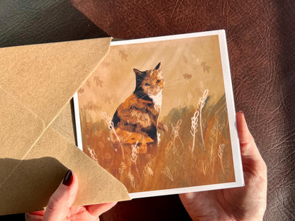 Calico Cat Illustration Greeting Card – Blank for Any Occasion | Value or Premium Options