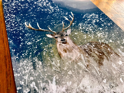 A4 Winter Deer Art Print – Woodland Night Scene