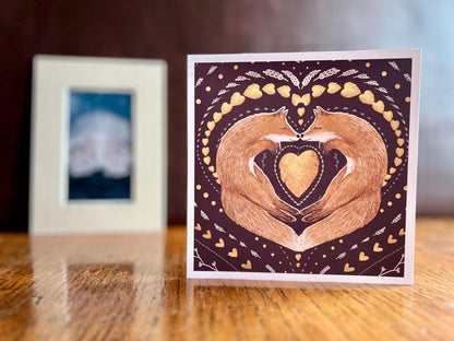 Moon Hares Illustration & Greeting Card Set – Mounted Art Print Gift with Fox Folk Art Card