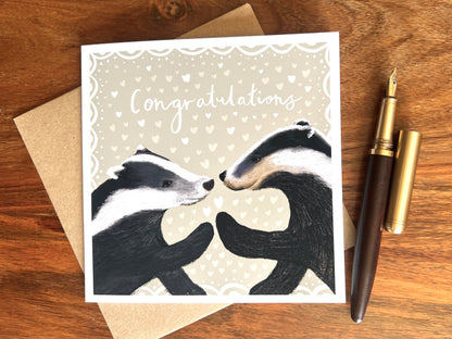 artist made engagement card to congratulate son in law and daughter. Sage green background. Good quality card. Unusual. Independent artist.