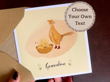 Fun Pheasant Greeting Card for Mum or Grandma – Illustrated Mother’s Day or Birthday Card, Blank Inside