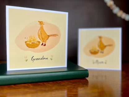 Fun Pheasant Greeting Card for Mum or Grandma – Illustrated Mother’s Day or Birthday Card, Blank Inside