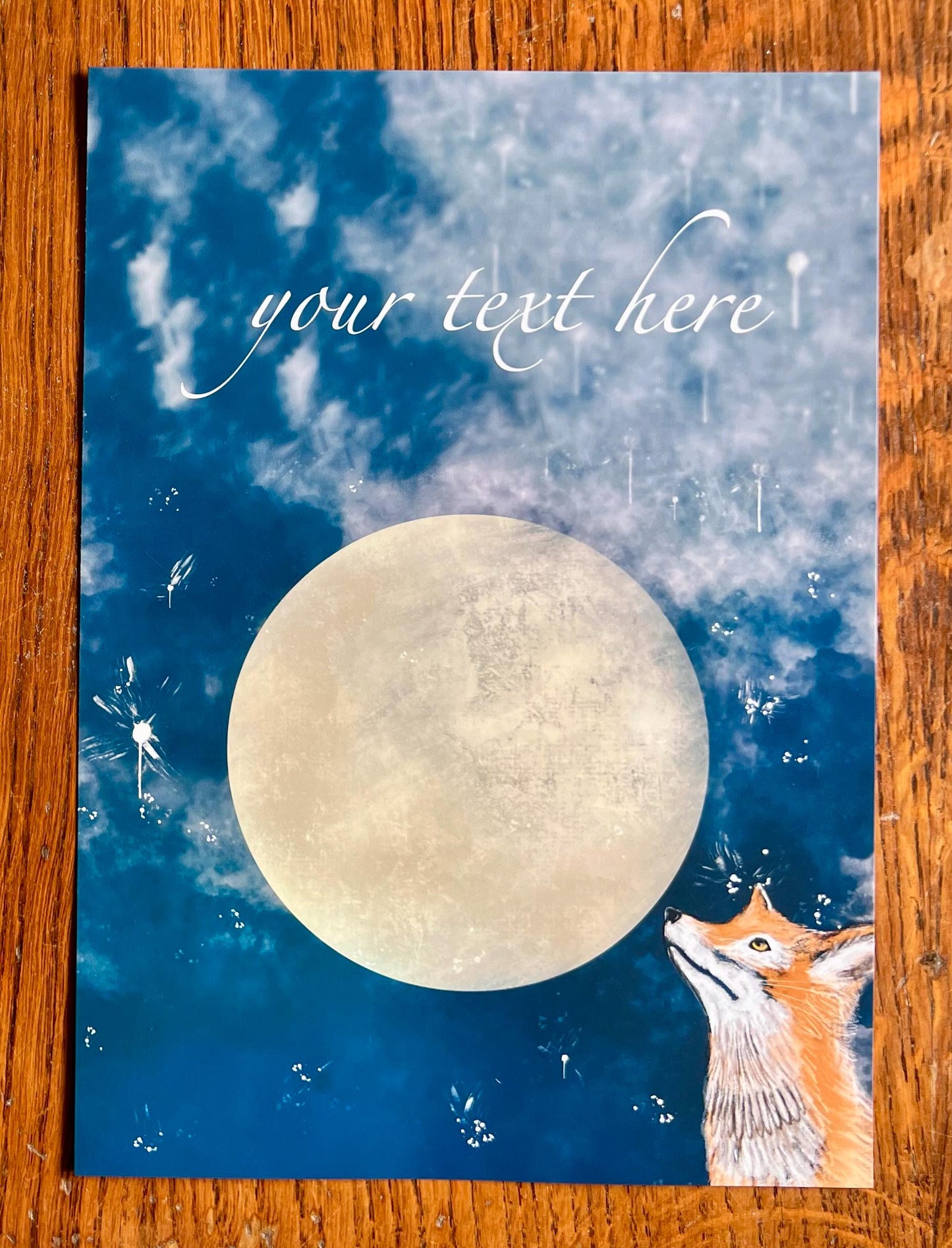 Personalised A4 fox and moon celestial art print unmounted, UK handmade illustration