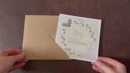 Holly & Snowman Christmas Card