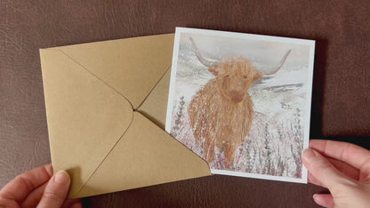 Highland Cow in the Snow Greeting Card – Winter Edition – Illustrated Christmas Card