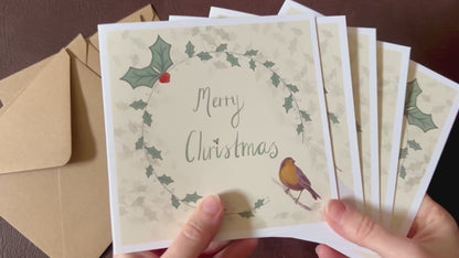 Set of 5 Handmade Christmas Cards – Holly Collection